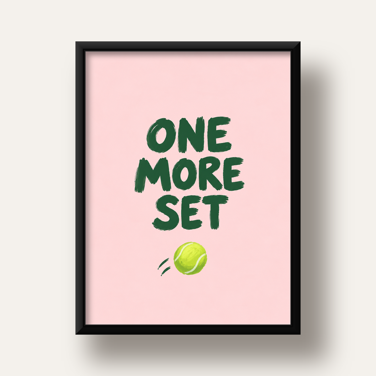 ONE MORE SET Motivasyon Tenis Posteri – Modern Duvar Dekoru — siyah derin çerçeveli