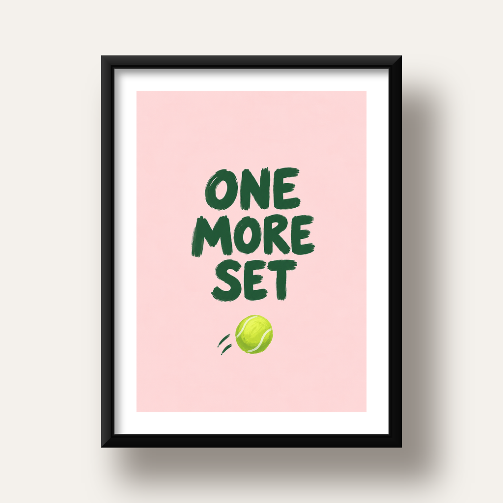 ONE MORE SET Motivasyon Tenis Posteri – Modern Duvar Dekoru — siyah derin çerçeveli paspartulu