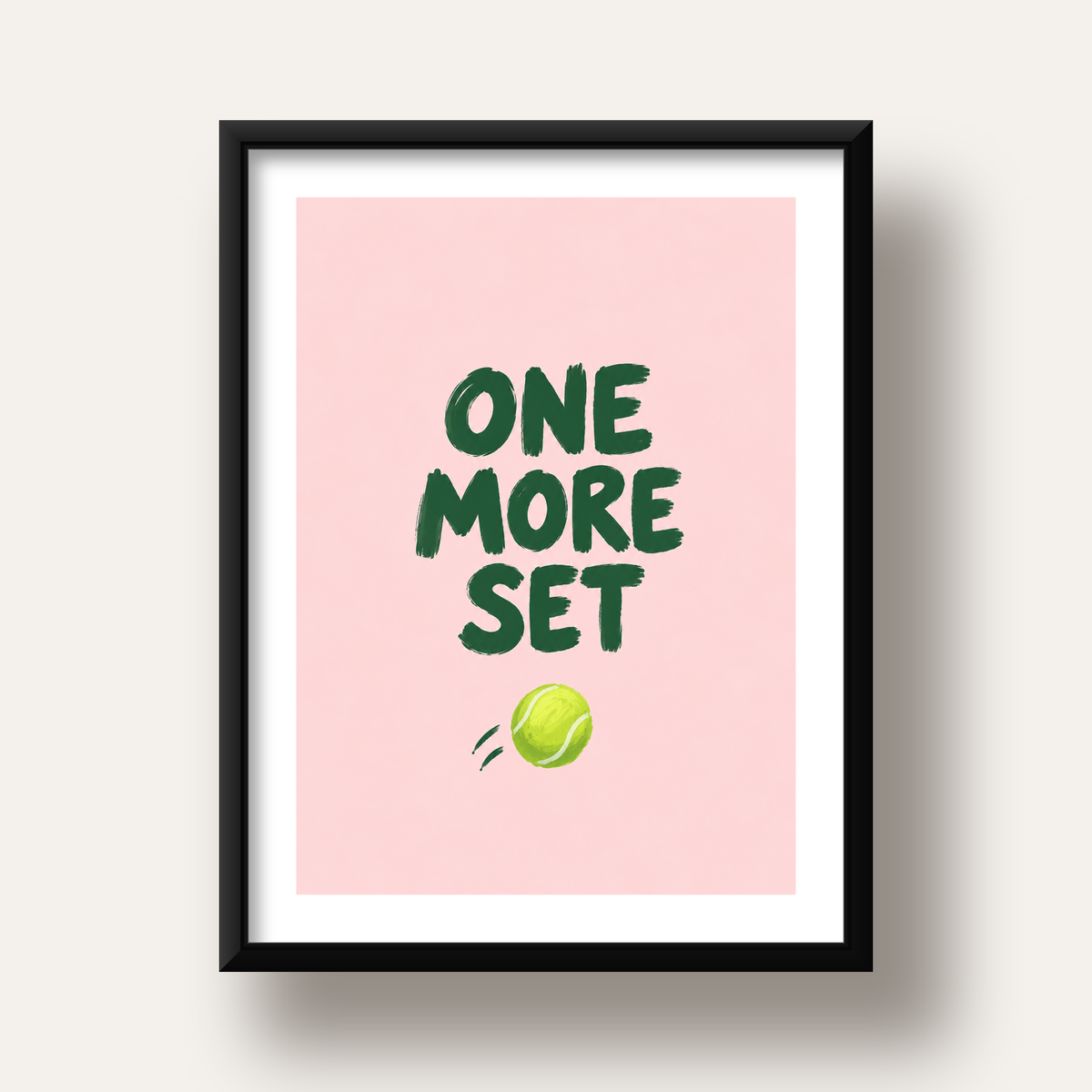 ONE MORE SET Motivasyon Tenis Posteri – Modern Duvar Dekoru — siyah derin çerçeveli paspartulu