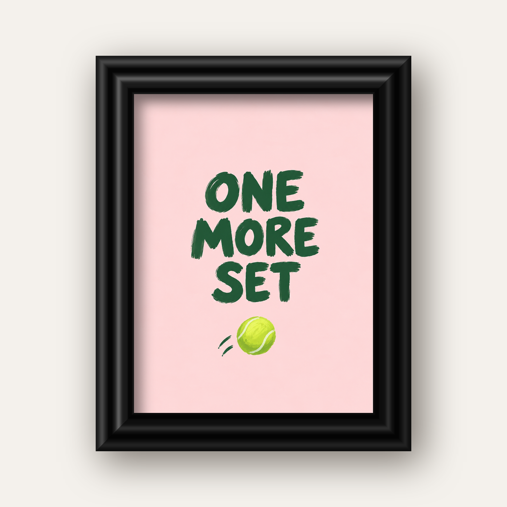 ONE MORE SET Motivasyon Tenis Posteri – Modern Duvar Dekoru — siyah galeri çerçeveli