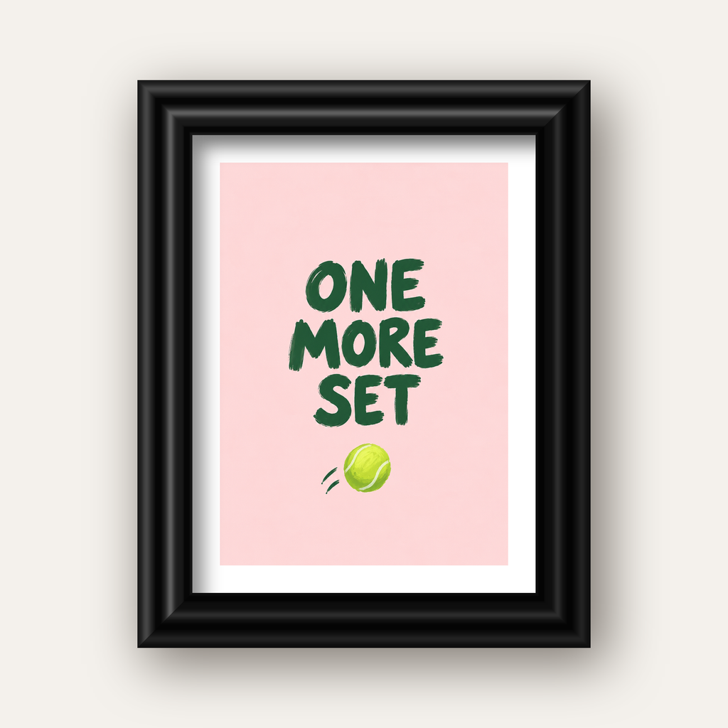 ONE MORE SET Motivasyon Tenis Posteri – Modern Duvar Dekoru — siyah galeri çerçeveli paspartulu