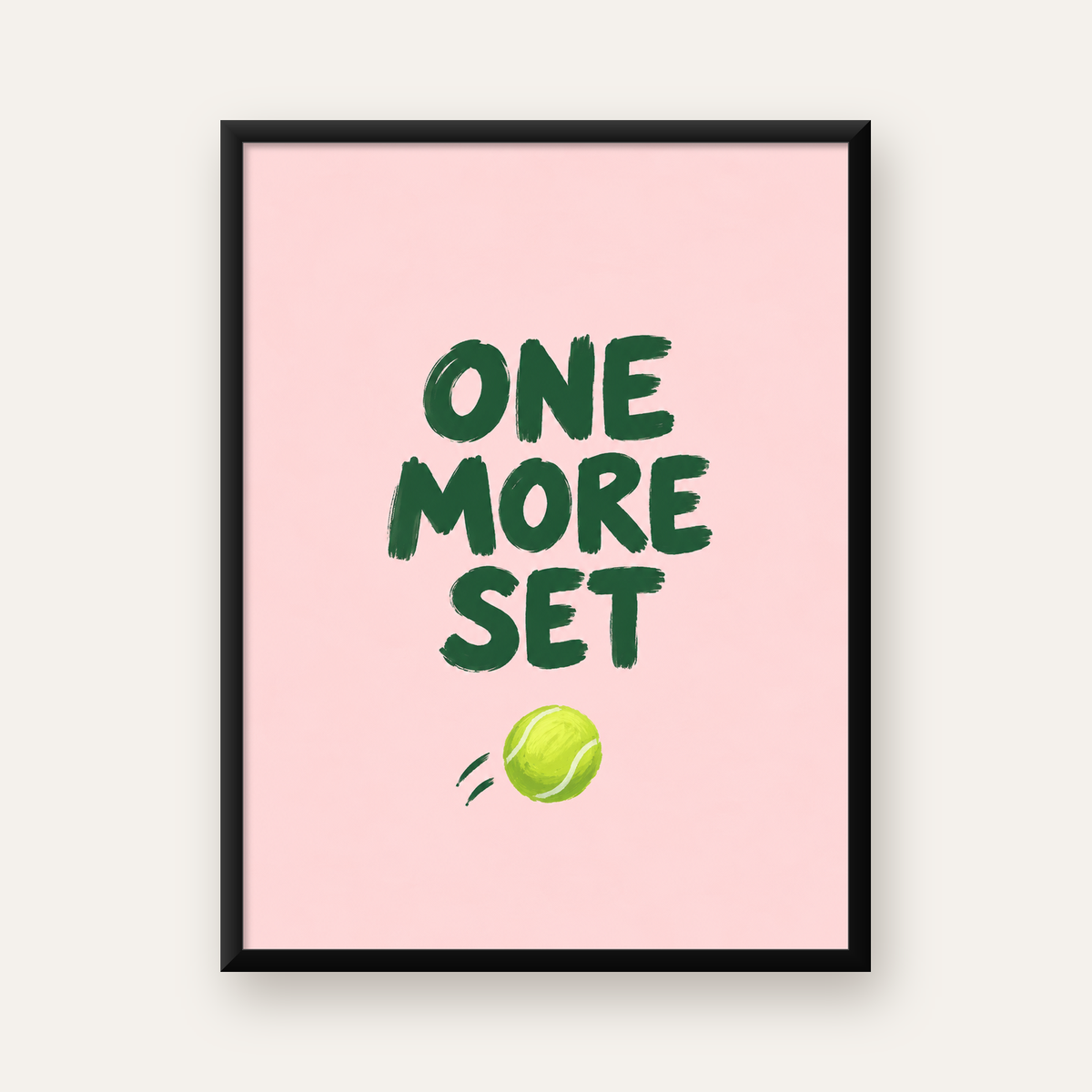 ONE MORE SET Motivasyon Tenis Posteri – Modern Duvar Dekoru — Dikey baskı, düz siyah çerçeveli duvar posteri