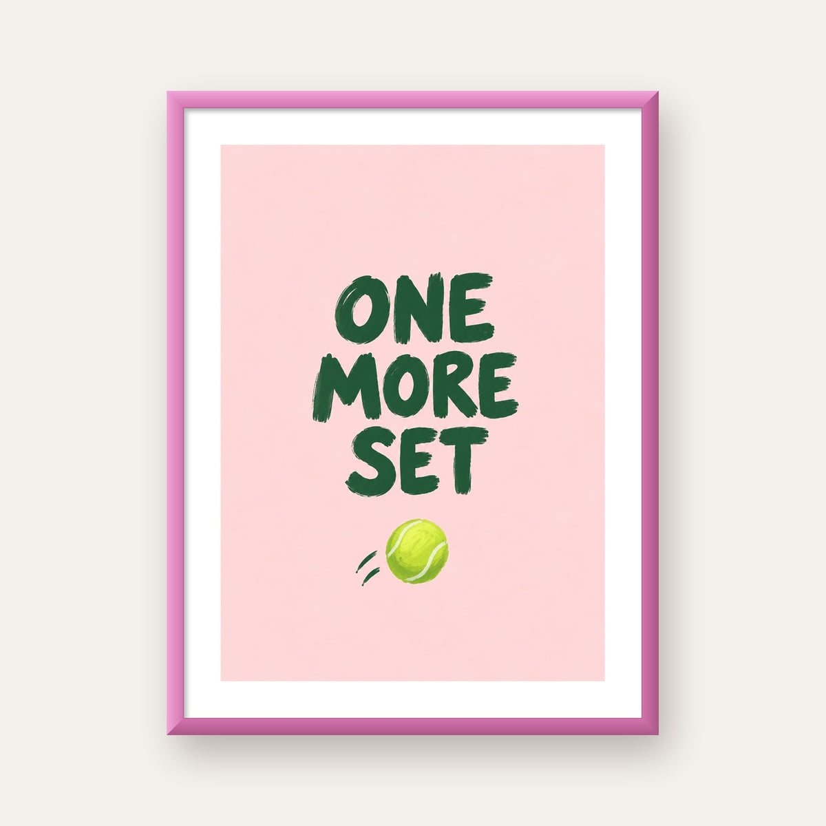 ONE MORE SET Motivasyon Tenis Posteri – Modern Duvar Dekoru — pembe çerçeveli paspartulu