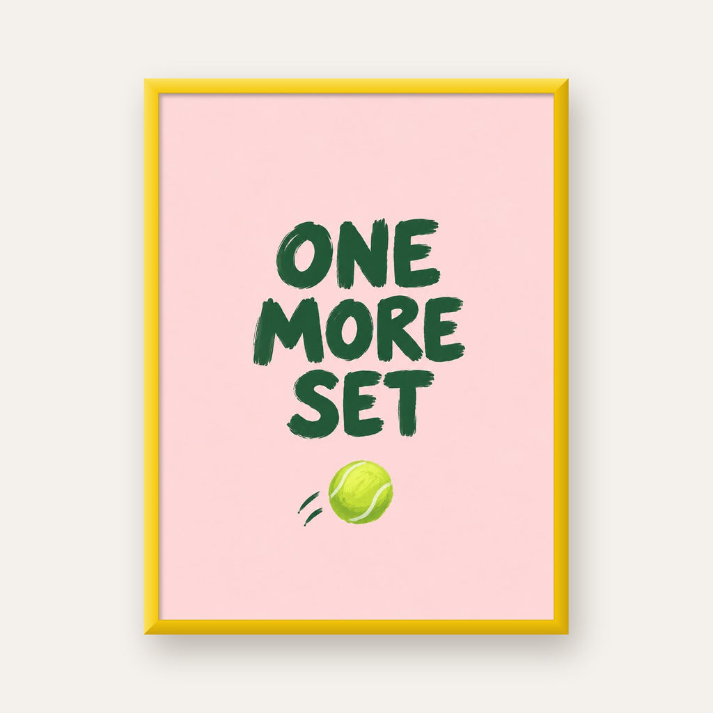 ONE MORE SET Motivasyon Tenis Posteri – Modern Duvar Dekoru — sarı çerçeveli