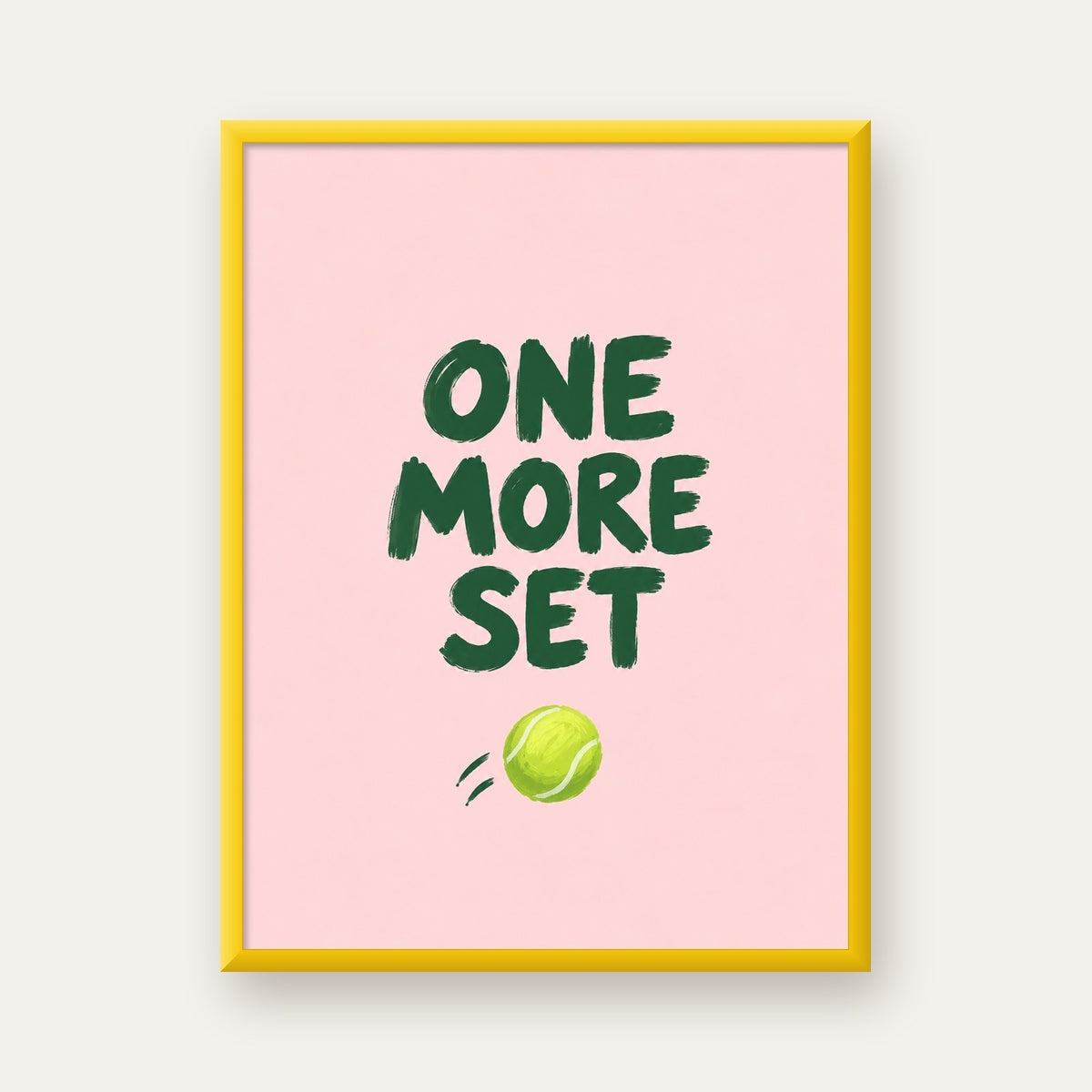 ONE MORE SET Motivasyon Tenis Posteri – Modern Duvar Dekoru — sarı çerçeveli