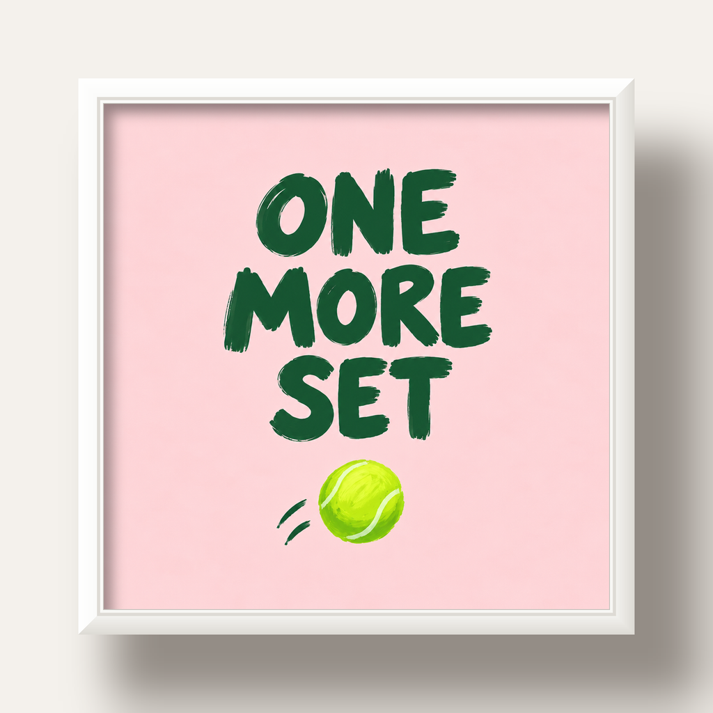 ONE MORE SET Motivasyon Tenis Posteri – Modern Duvar Dekoru — beyaz derin çerçeveli