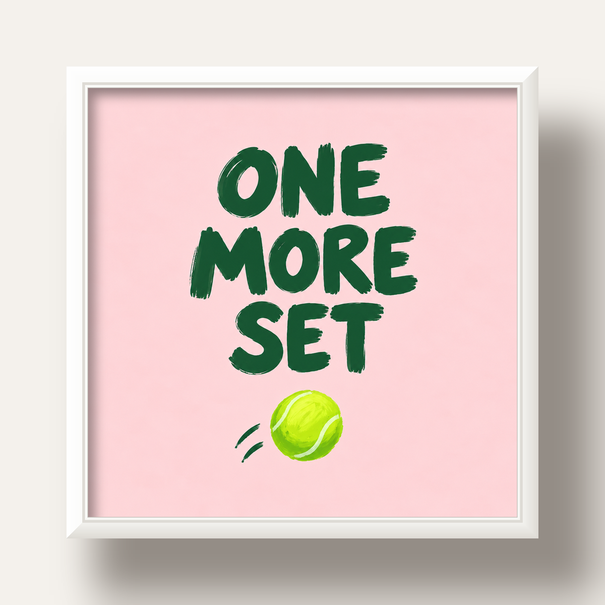 ONE MORE SET Motivasyon Tenis Posteri – Modern Duvar Dekoru — beyaz derin çerçeveli