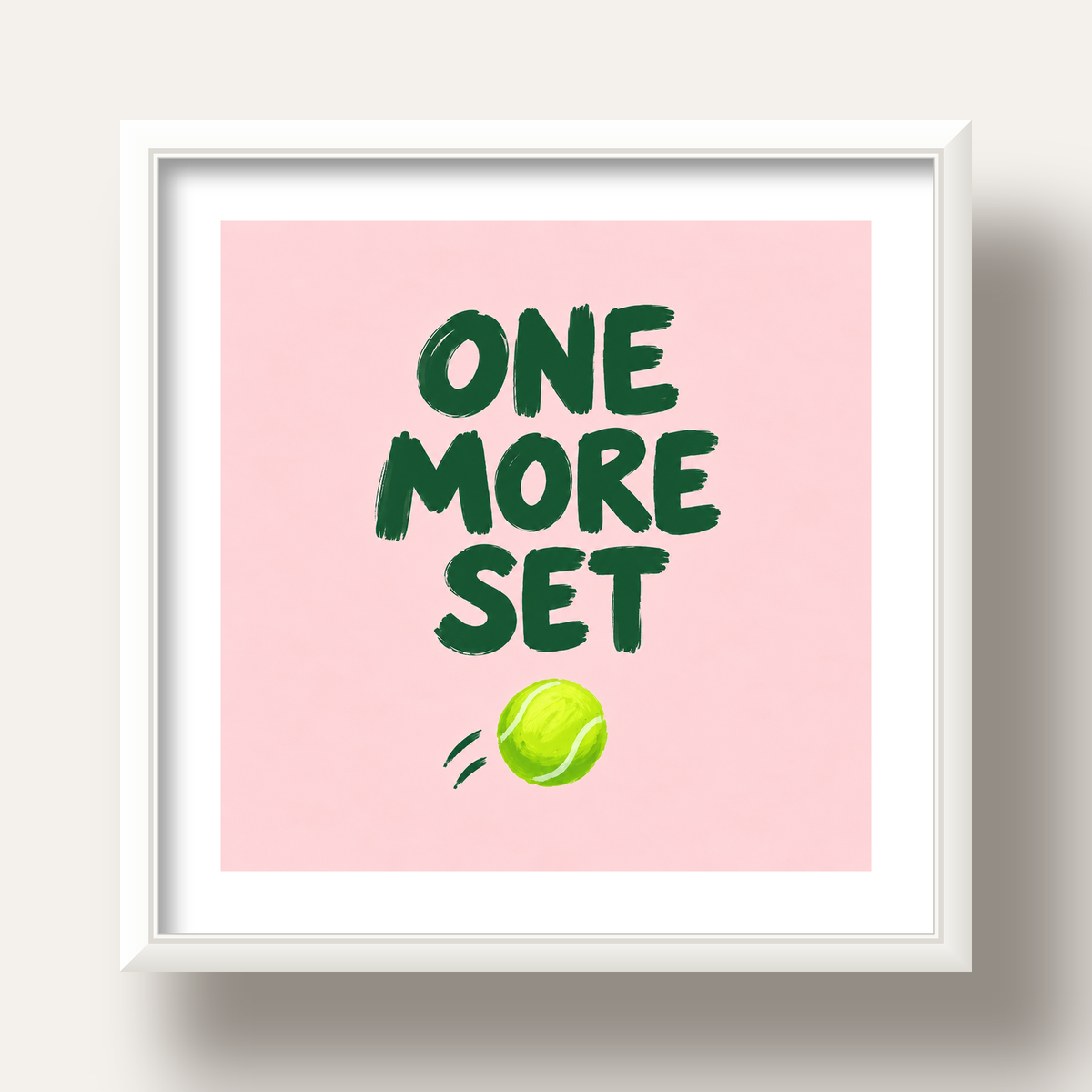 ONE MORE SET Motivasyon Tenis Posteri – Modern Duvar Dekoru — beyaz derin çerçeveli paspartulu