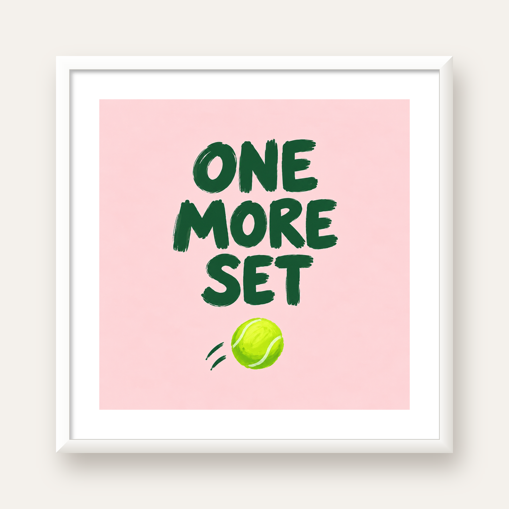 ONE MORE SET Motivasyon Tenis Posteri – Modern Duvar Dekoru — beyaz çerçeveli kare poster
