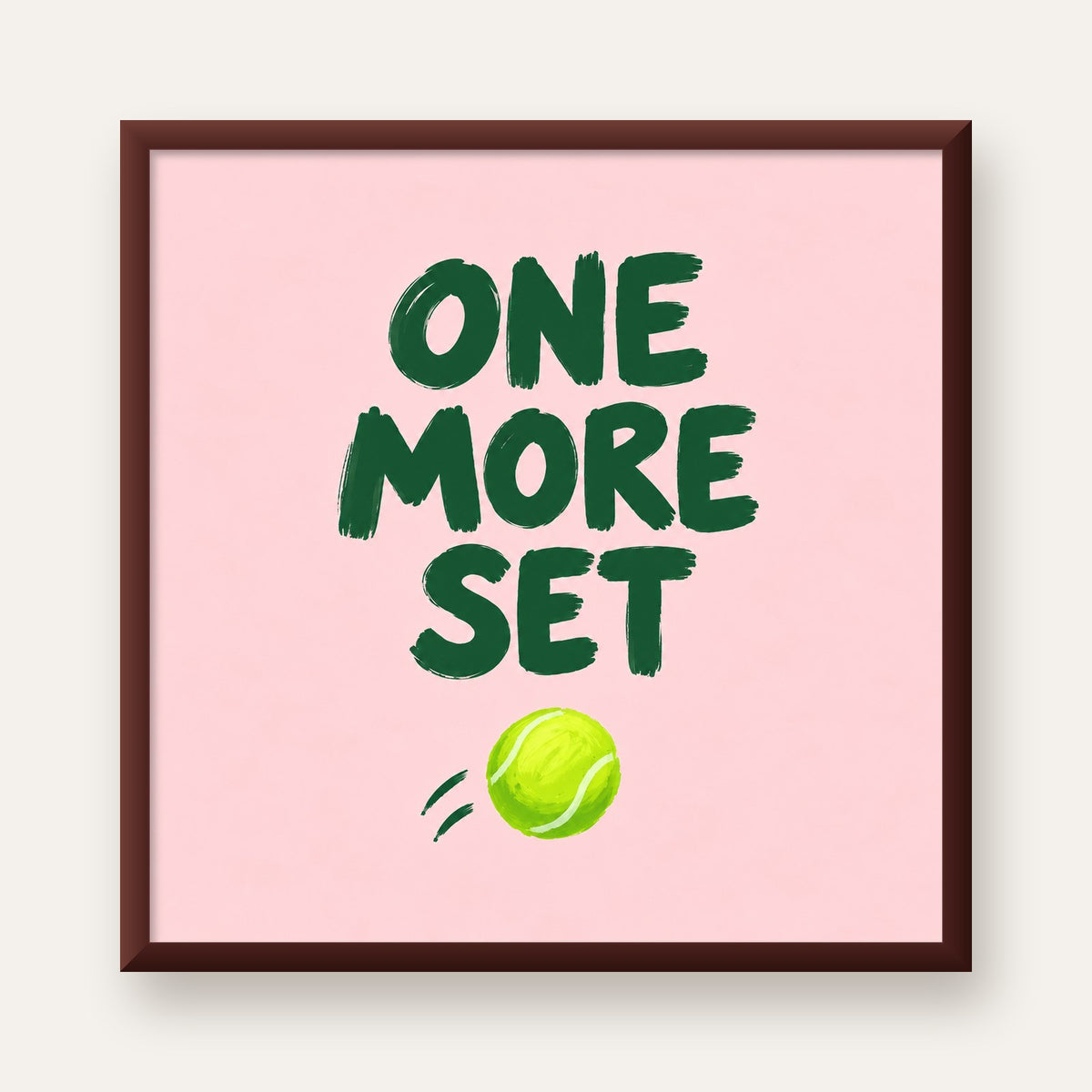 ONE MORE SET Motivasyon Tenis Posteri – Modern Duvar Dekoru — ceviz çerçeveli