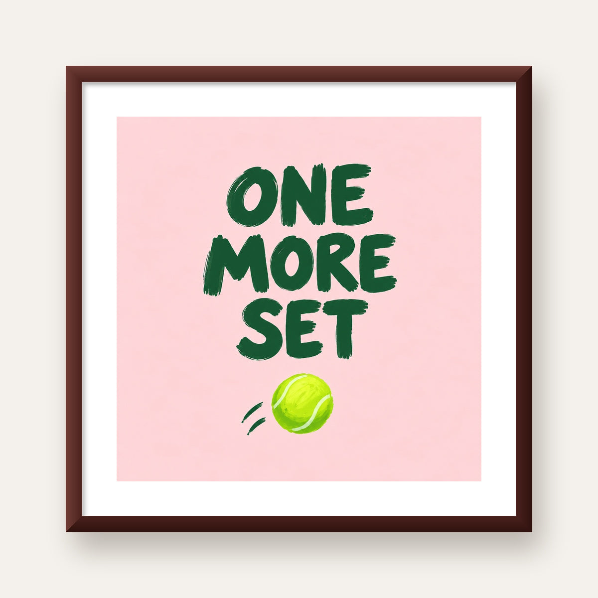 ONE MORE SET Motivasyon Tenis Posteri – Modern Duvar Dekoru — ceviz çerçeveli paspartulu