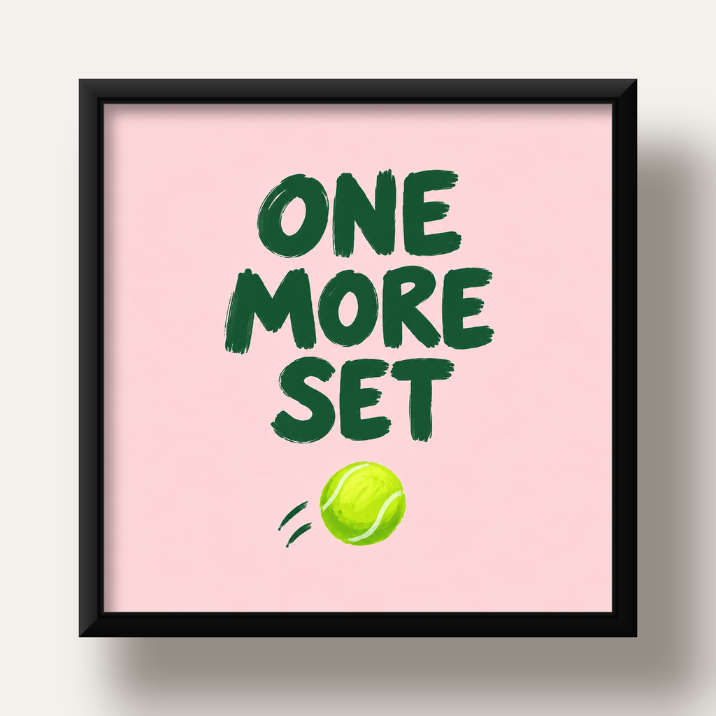 ONE MORE SET Motivasyon Tenis Posteri – Modern Duvar Dekoru — siyah derin çerçeveli