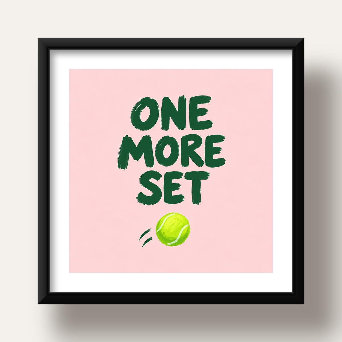ONE MORE SET Motivasyon Tenis Posteri – Modern Duvar Dekoru — siyah derin çerçeveli paspartulu