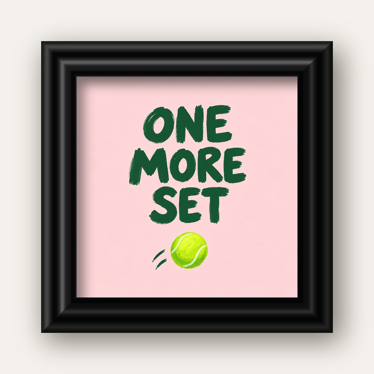 ONE MORE SET Motivasyon Tenis Posteri – Modern Duvar Dekoru — siyah galeri çerçeveli