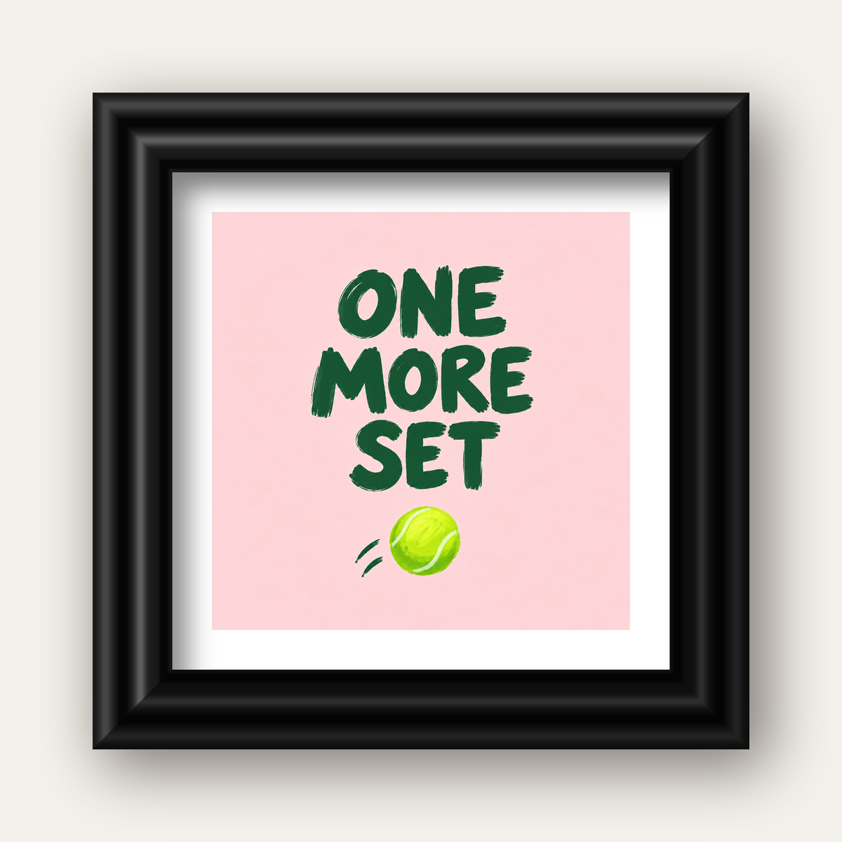 ONE MORE SET Motivasyon Tenis Posteri – Modern Duvar Dekoru — siyah galeri çerçeveli paspartulu