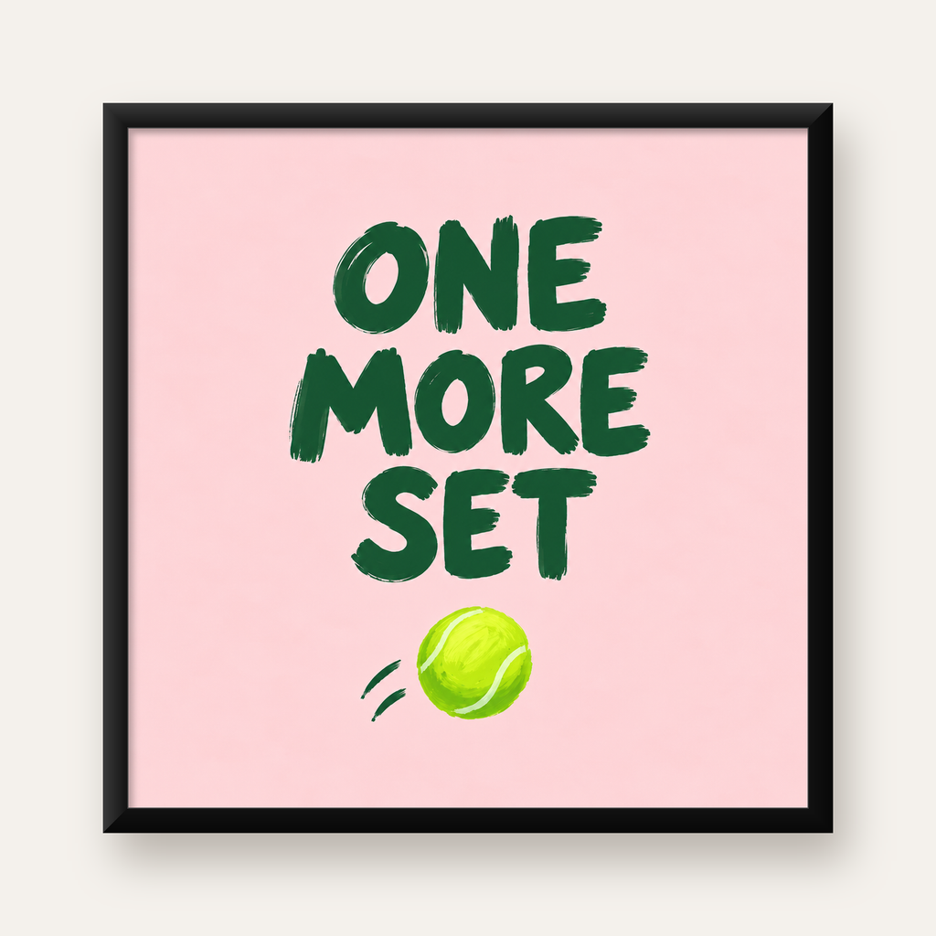 ONE MORE SET Motivasyon Tenis Posteri – Modern Duvar Dekoru — Kare baskı, düz siyah çerçeveli duvar posteri