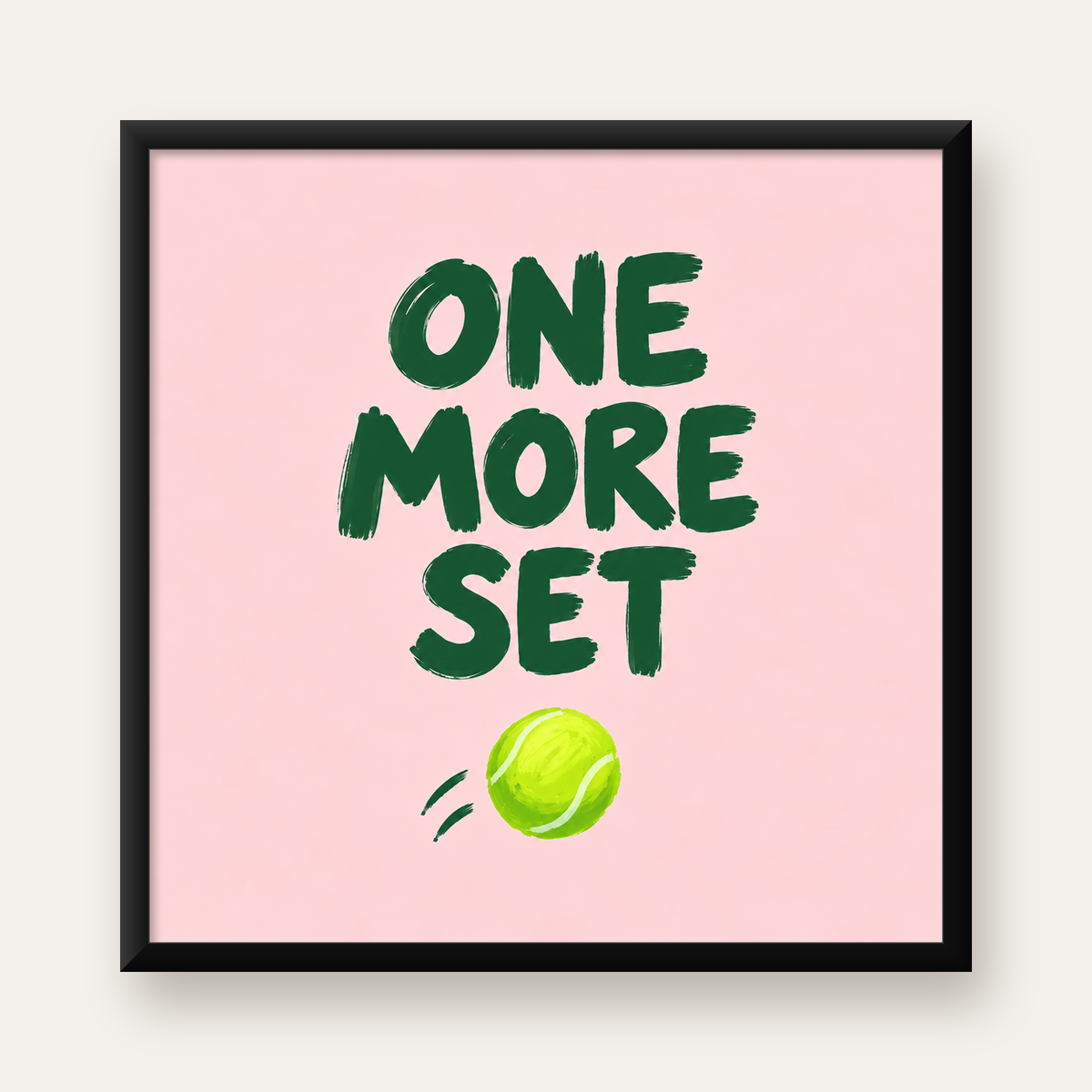 ONE MORE SET Motivasyon Tenis Posteri – Modern Duvar Dekoru — Kare baskı, düz siyah çerçeveli duvar posteri