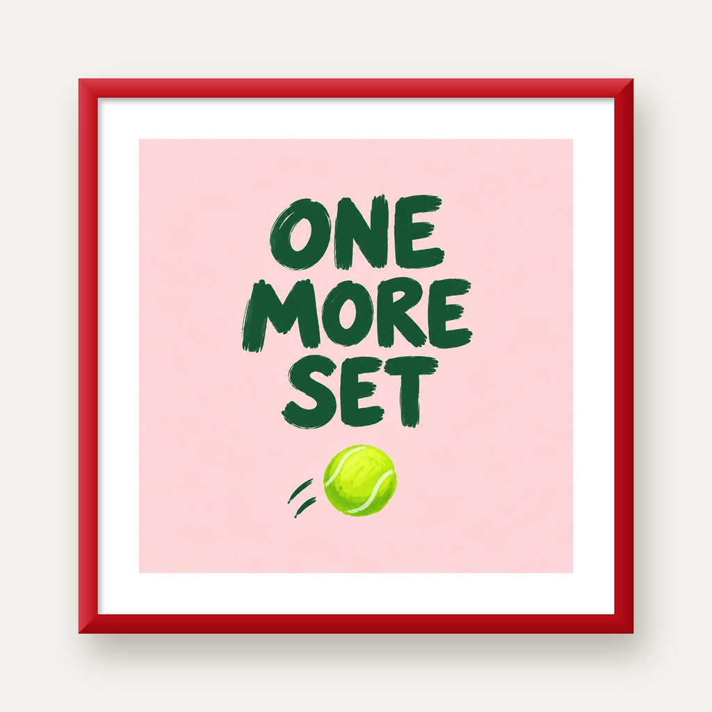 ONE MORE SET Motivasyon Tenis Posteri – Modern Duvar Dekoru — kırmızı çerçeveli paspartulu