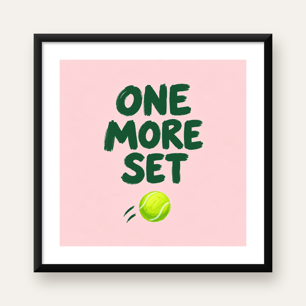 ONE MORE SET Motivasyon Tenis Posteri – Modern Duvar Dekoru — Kare baskı, beyaz paspartulu