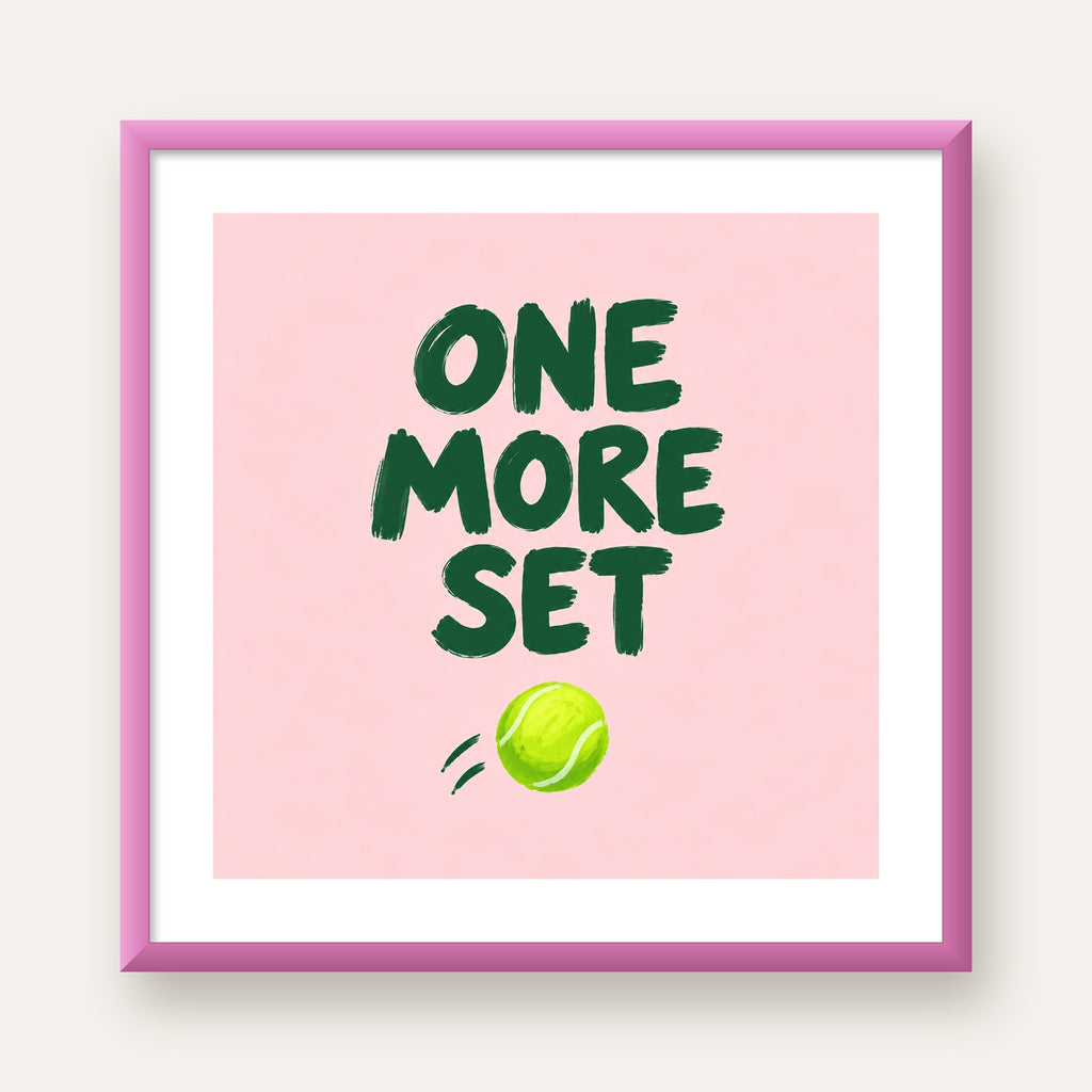 ONE MORE SET Motivasyon Tenis Posteri – Modern Duvar Dekoru — pembe çerçeveli paspartulu