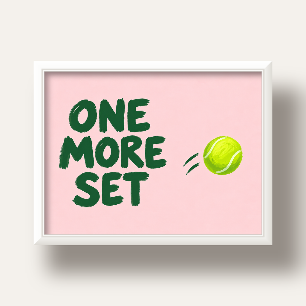 ONE MORE SET Motivasyon Tenis Posteri – Modern Duvar Dekoru — beyaz derin çerçeveli