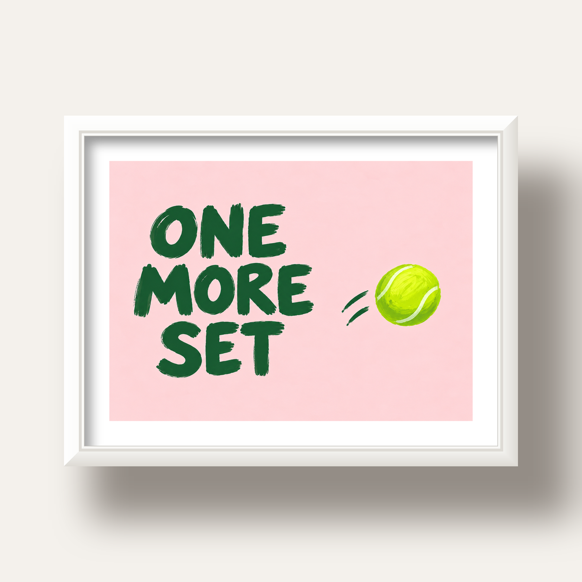 ONE MORE SET Motivasyon Tenis Posteri – Modern Duvar Dekoru — beyaz derin çerçeveli paspartulu