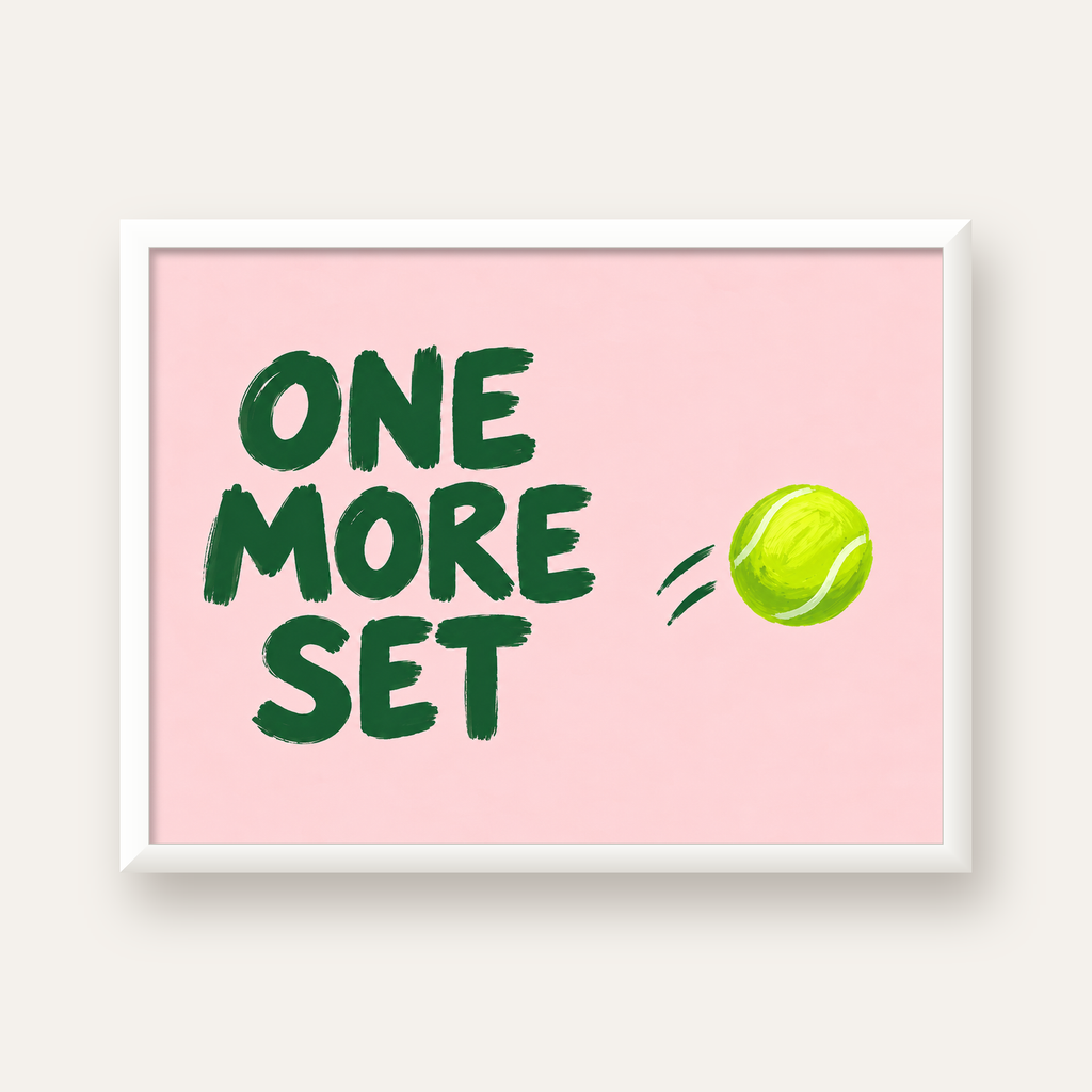 ONE MORE SET Motivasyon Tenis Posteri – Modern Duvar Dekoru — beyaz çerçeveli yatay poster