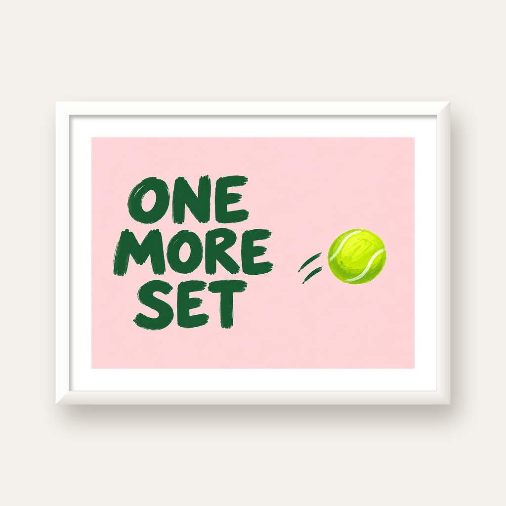 ONE MORE SET Motivasyon Tenis Posteri – Modern Duvar Dekoru — beyaz çerçeveli yatay poster