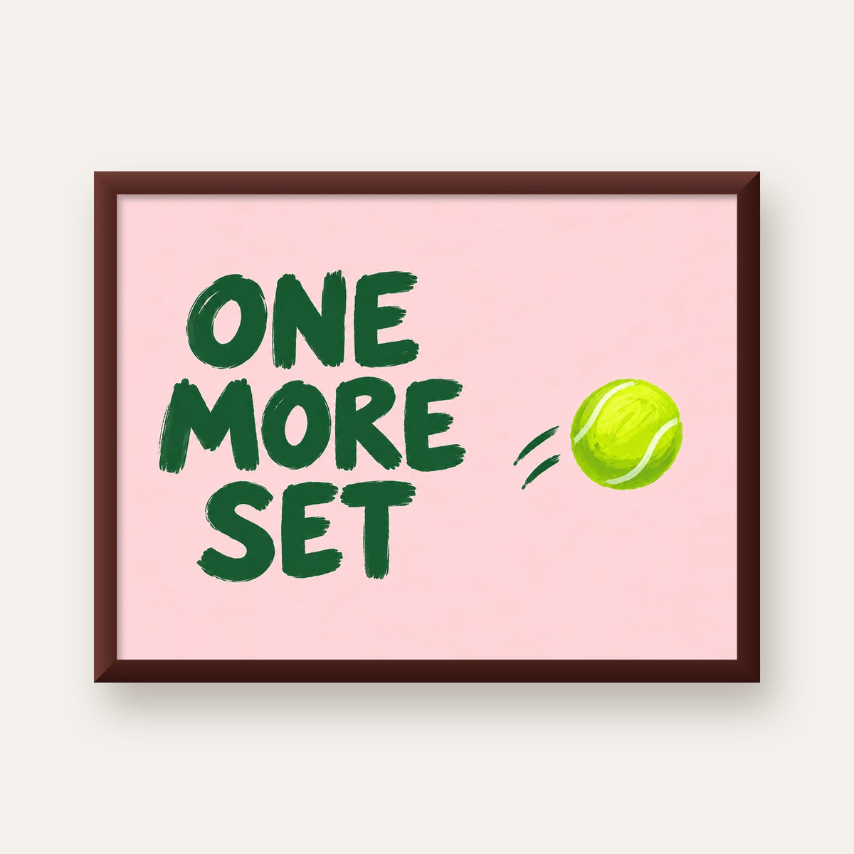 ONE MORE SET Motivasyon Tenis Posteri – Modern Duvar Dekoru — ceviz çerçeveli