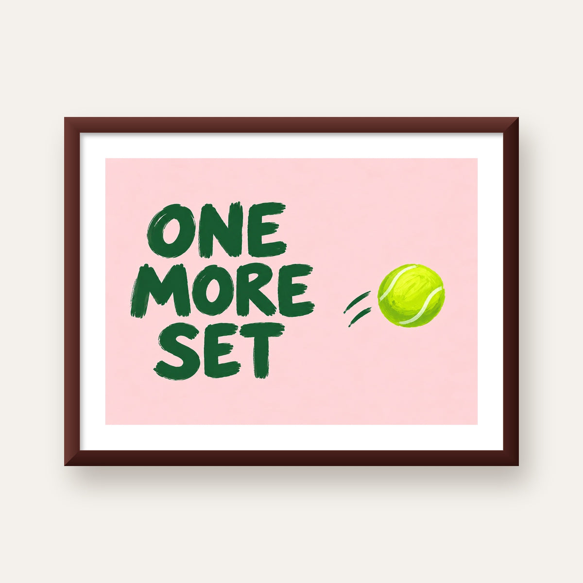 ONE MORE SET Motivasyon Tenis Posteri – Modern Duvar Dekoru — ceviz çerçeveli paspartulu