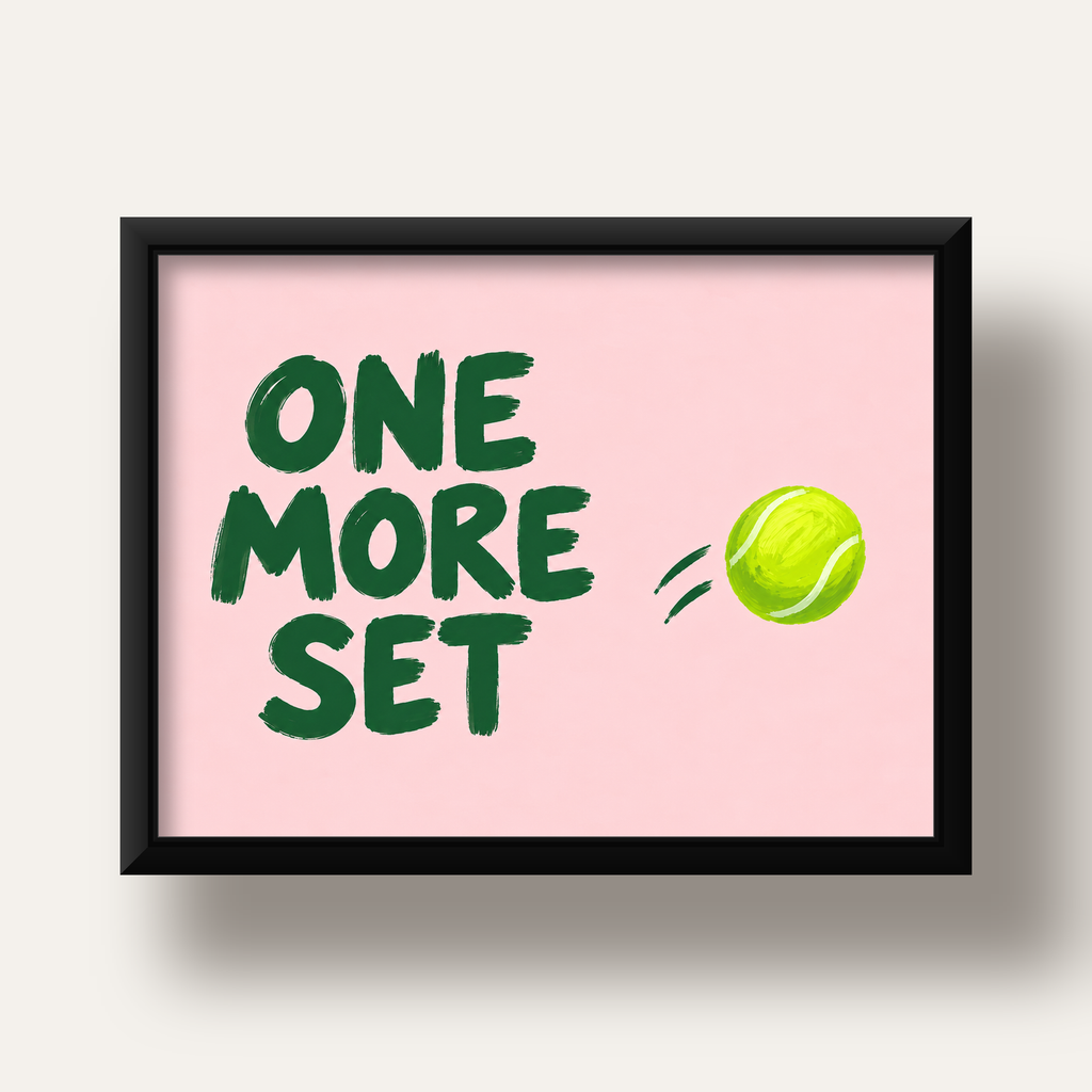 ONE MORE SET Motivasyon Tenis Posteri – Modern Duvar Dekoru — siyah derin çerçeveli