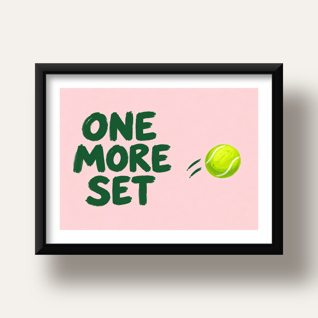 ONE MORE SET Motivasyon Tenis Posteri – Modern Duvar Dekoru — siyah derin çerçeveli paspartulu