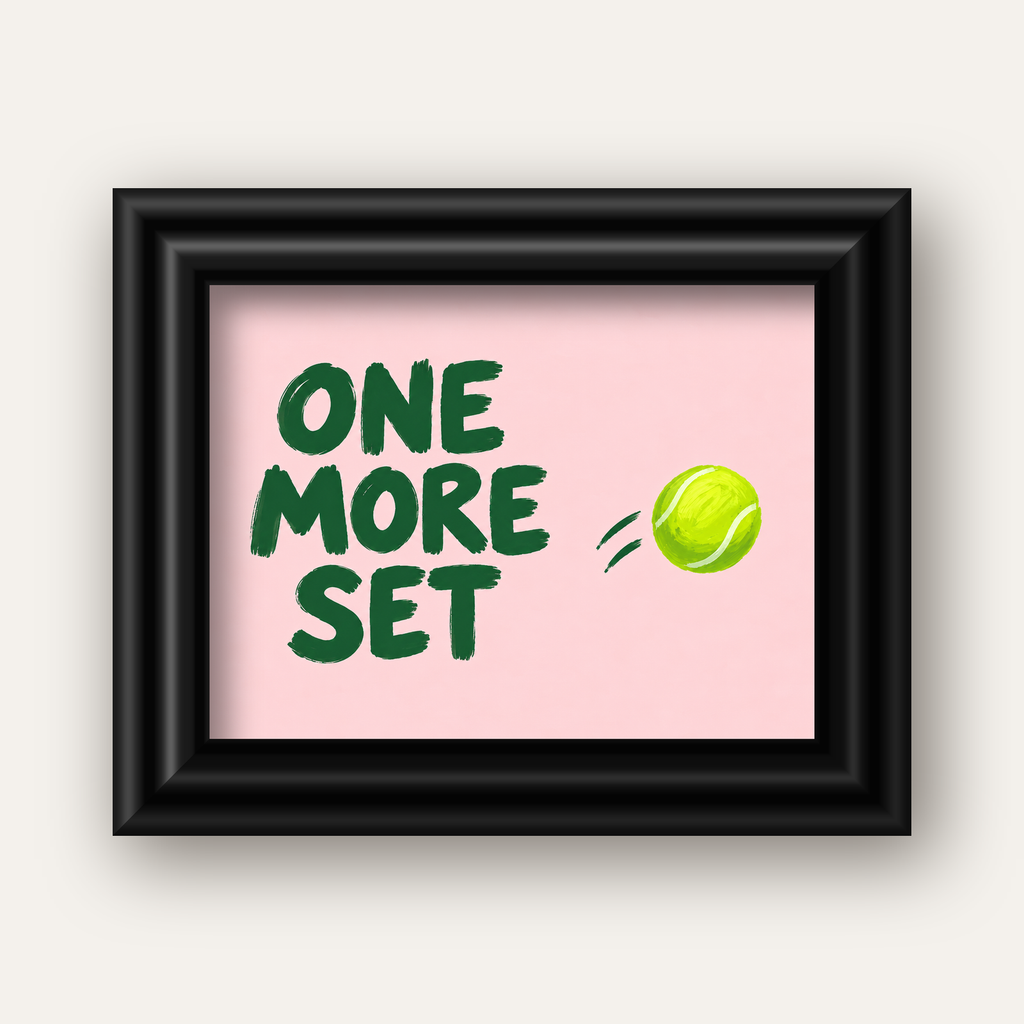 ONE MORE SET Motivasyon Tenis Posteri – Modern Duvar Dekoru — siyah galeri çerçeveli