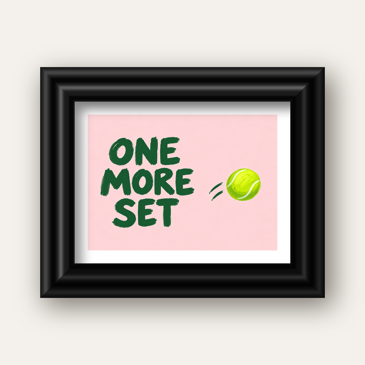 ONE MORE SET Motivasyon Tenis Posteri – Modern Duvar Dekoru — siyah galeri çerçeveli paspartulu
