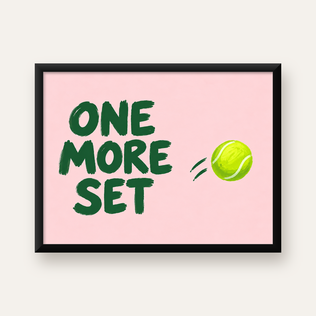 ONE MORE SET Motivasyon Tenis Posteri – Modern Duvar Dekoru — Yatay baskı, düz siyah çerçeveli duvar posteri