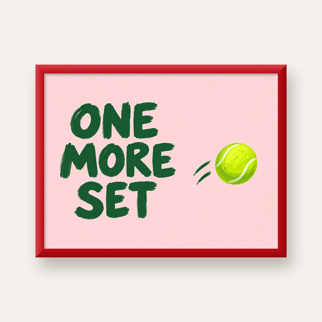 ONE MORE SET Motivasyon Tenis Posteri – Modern Duvar Dekoru — kırmızı çerçeveli