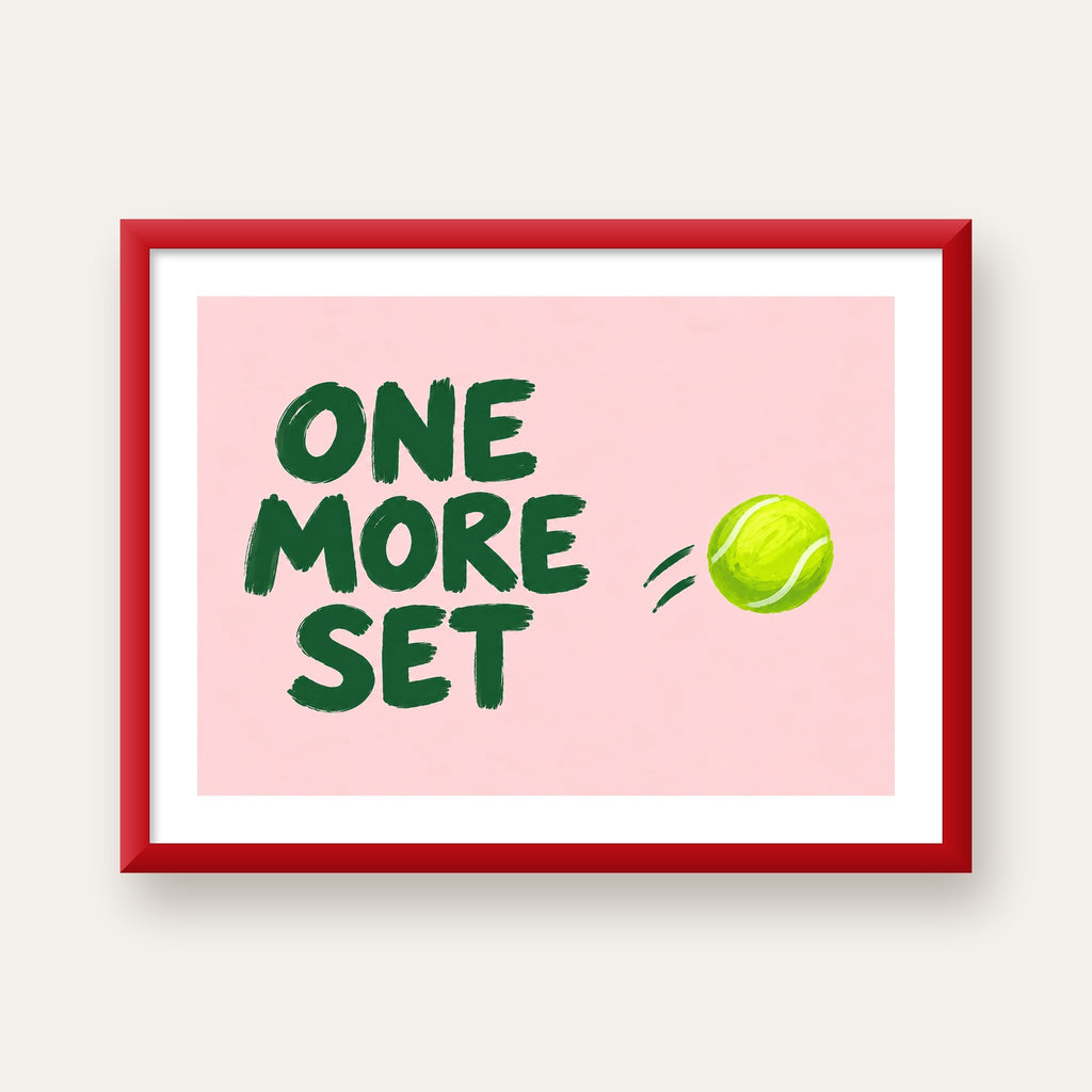 ONE MORE SET Motivasyon Tenis Posteri – Modern Duvar Dekoru — kırmızı çerçeveli paspartulu