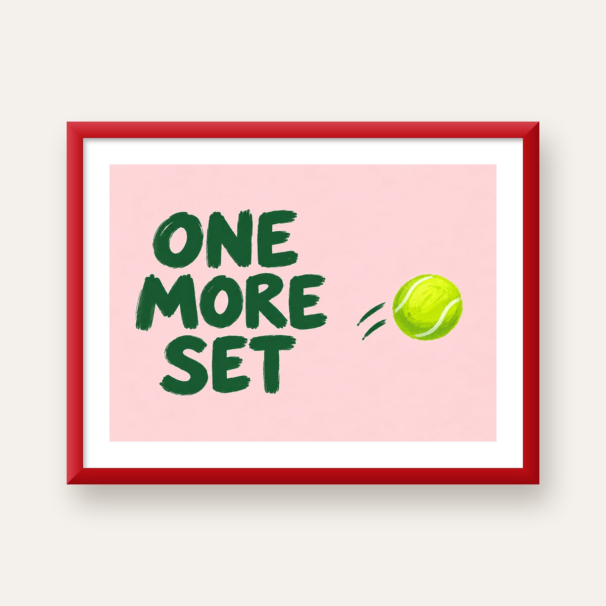 ONE MORE SET Motivasyon Tenis Posteri – Modern Duvar Dekoru — kırmızı çerçeveli paspartulu