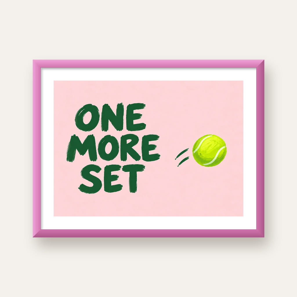 ONE MORE SET Motivasyon Tenis Posteri – Modern Duvar Dekoru — pembe çerçeveli paspartulu