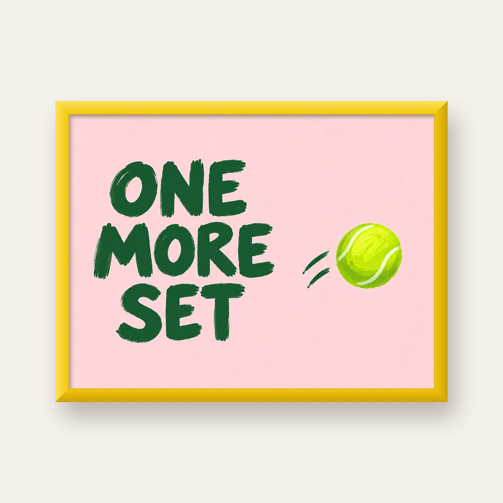 ONE MORE SET Motivasyon Tenis Posteri – Modern Duvar Dekoru — sarı çerçeveli