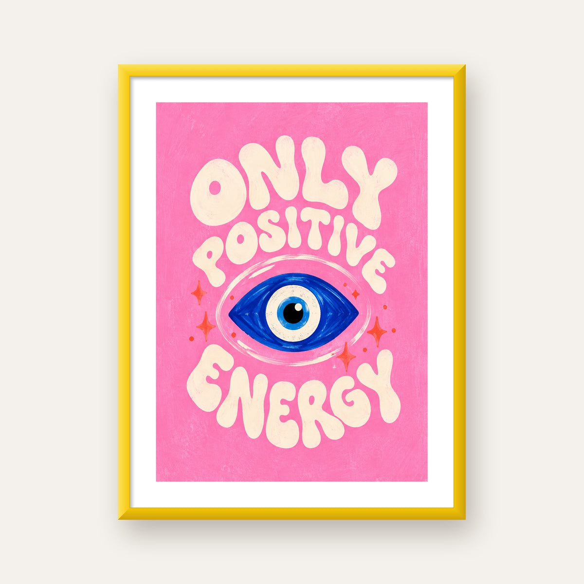 Only Positive Energy Nazar Boncuklu Poster — sarı çerçeveli paspartulu