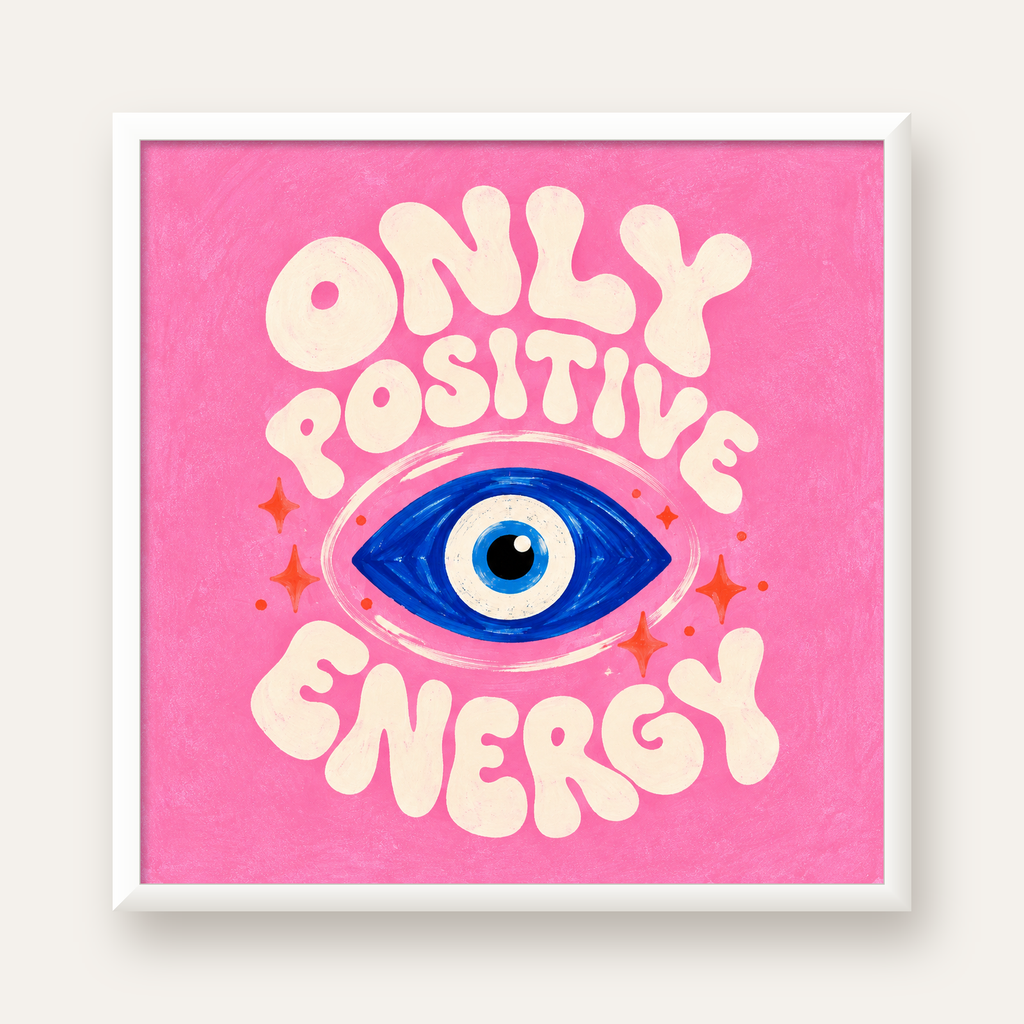 Only Positive Energy Nazar Boncuklu Poster — beyaz çerçeveli kare poster