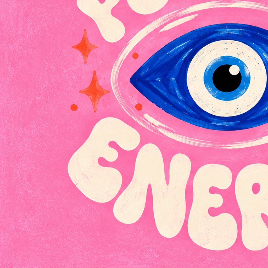 Only Positive Energy Nazar Boncuğu Poster – Modern Duvar Dekoru — baskının yakın çekimi, kâğıt dokusu ve renk detayı