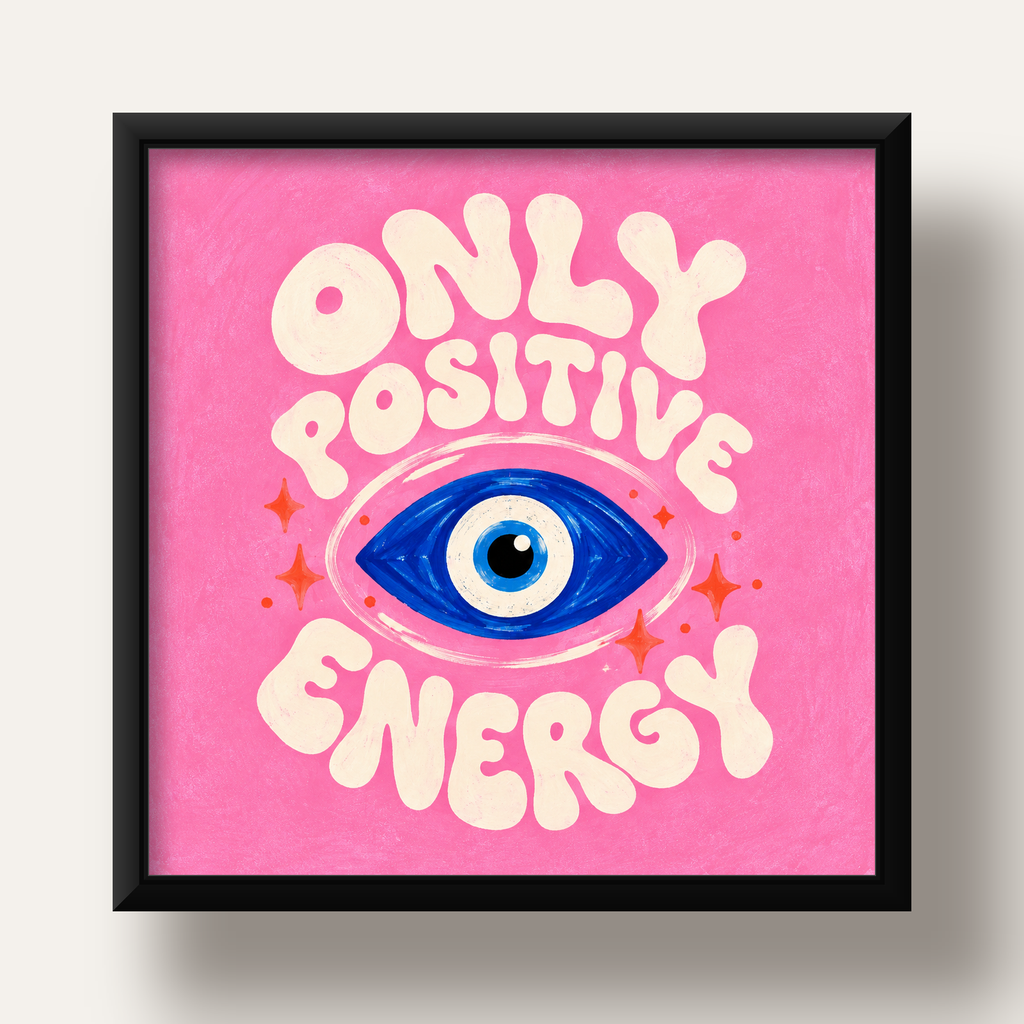 Only Positive Energy Nazar Boncuklu Poster — siyah derin çerçeveli