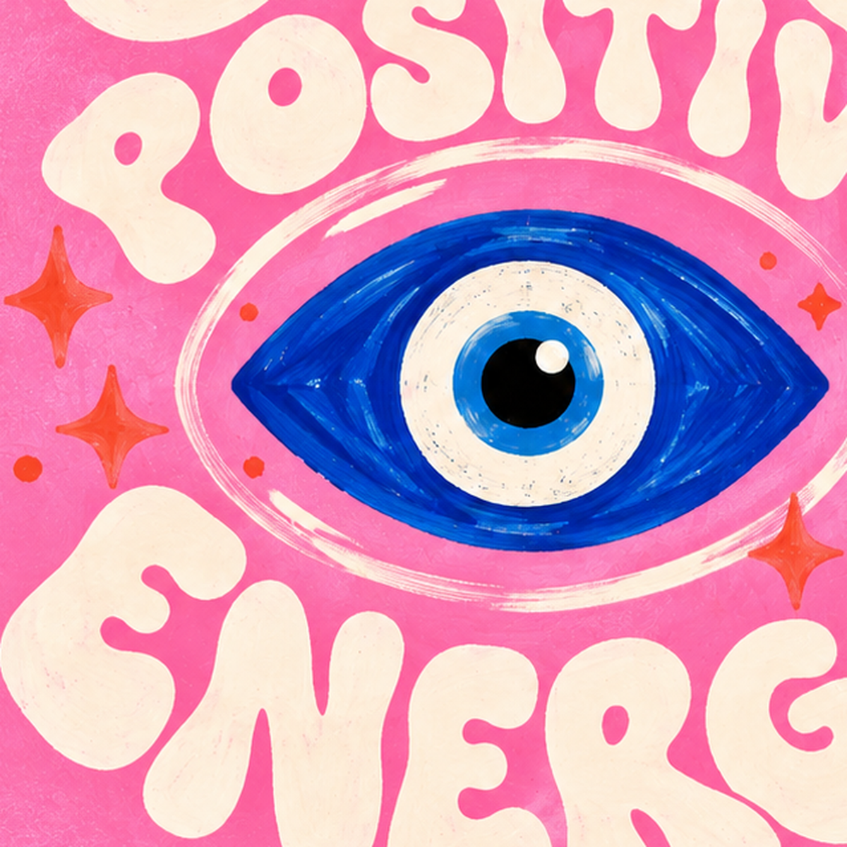 Only Positive Energy Nazar Boncuğu Poster – Modern Duvar Dekoru — baskının yakın çekimi, kâğıt dokusu ve renk detayı