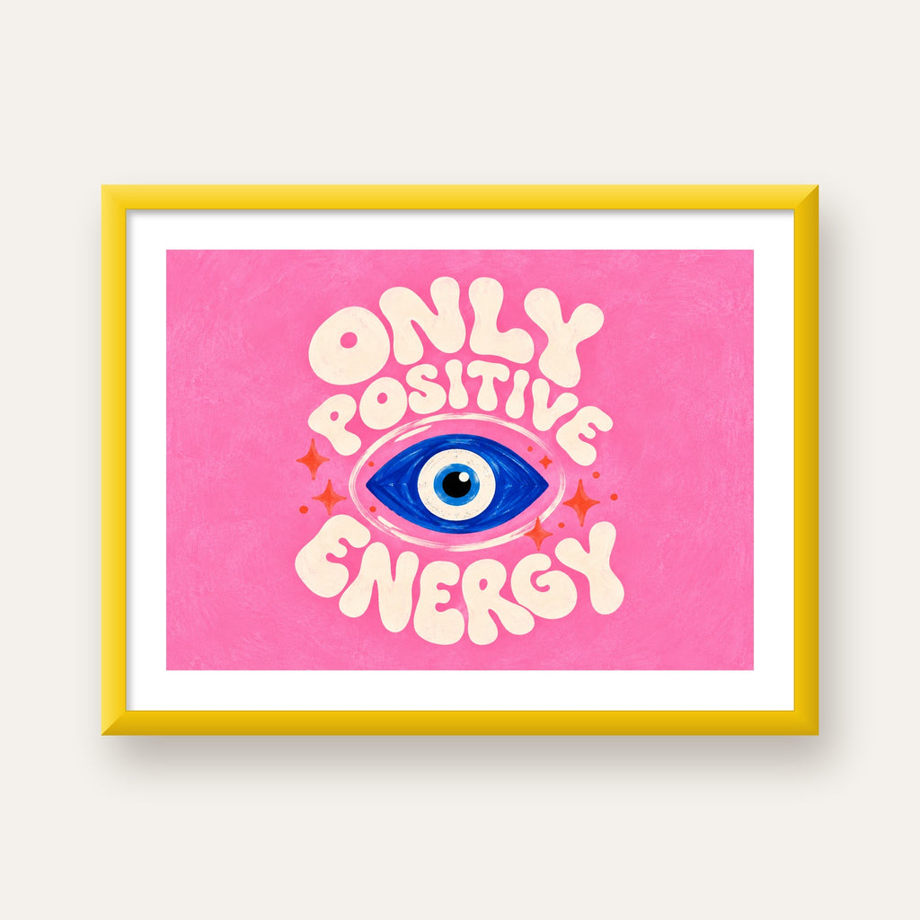 Only Positive Energy Nazar Boncuklu Poster — sarı çerçeveli paspartulu