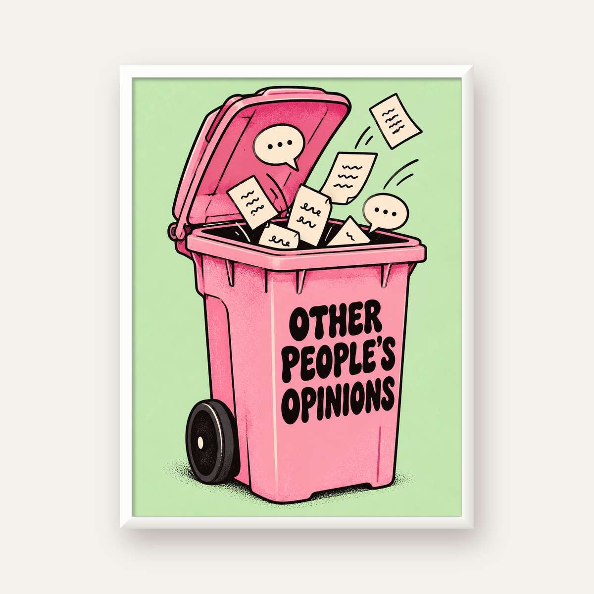 Other People's Opinions — Çöp Kutusu — beyaz çerçeveli dikey poster