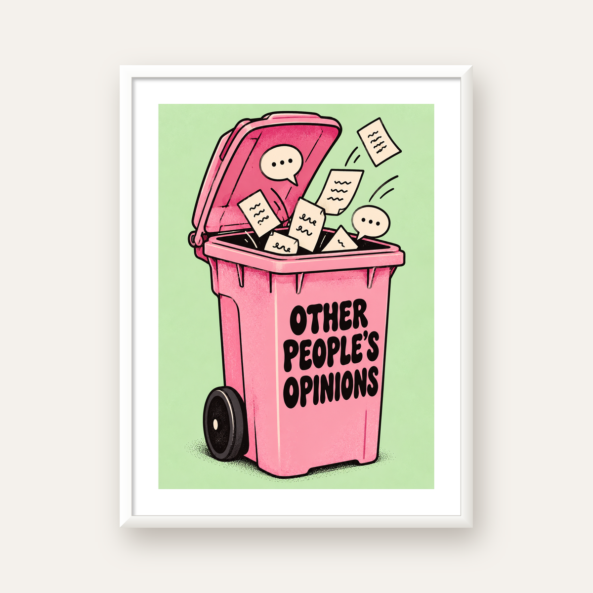 Other People's Opinions — Çöp Kutusu — beyaz çerçeveli dikey poster