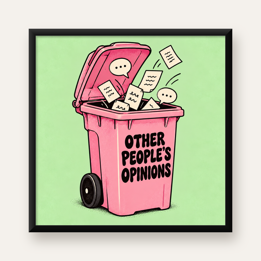 Other People’s Opinions Poster – Mizahi Motive Duvar Sanatı — Kare baskı, düz siyah çerçeveli duvar posteri
