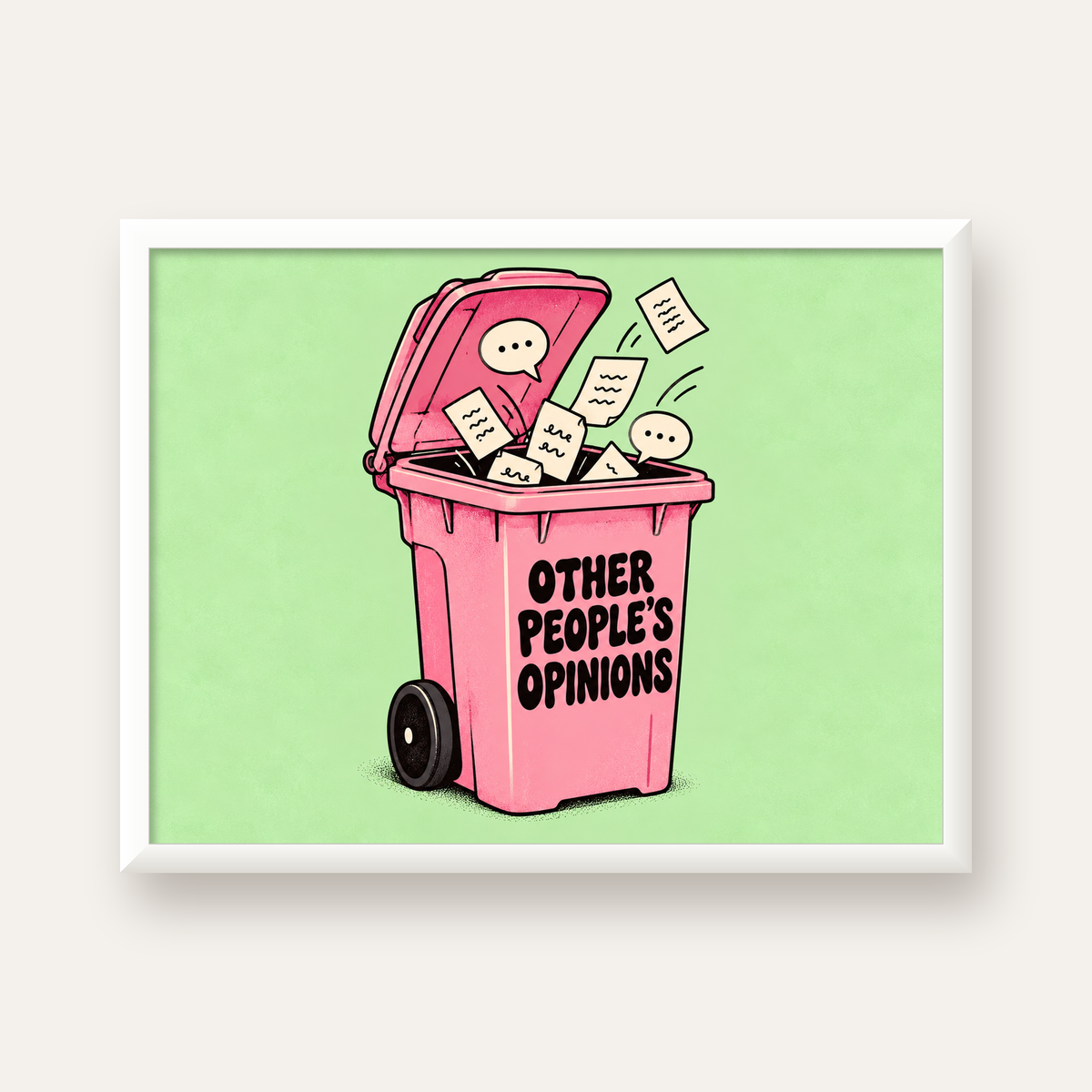 Other People's Opinions — Çöp Kutusu — beyaz çerçeveli yatay poster